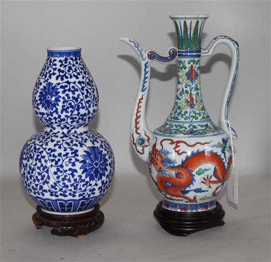 A Chinese doucai ewer and a blue and white vase